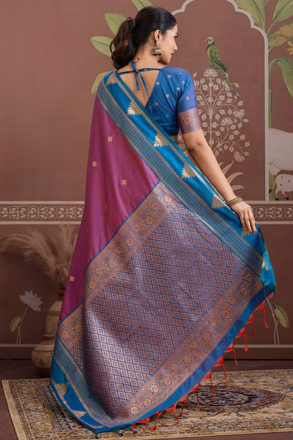 Confounding Lavender Banarasi Tussar Silk Saree With Flattering Blouse Piece