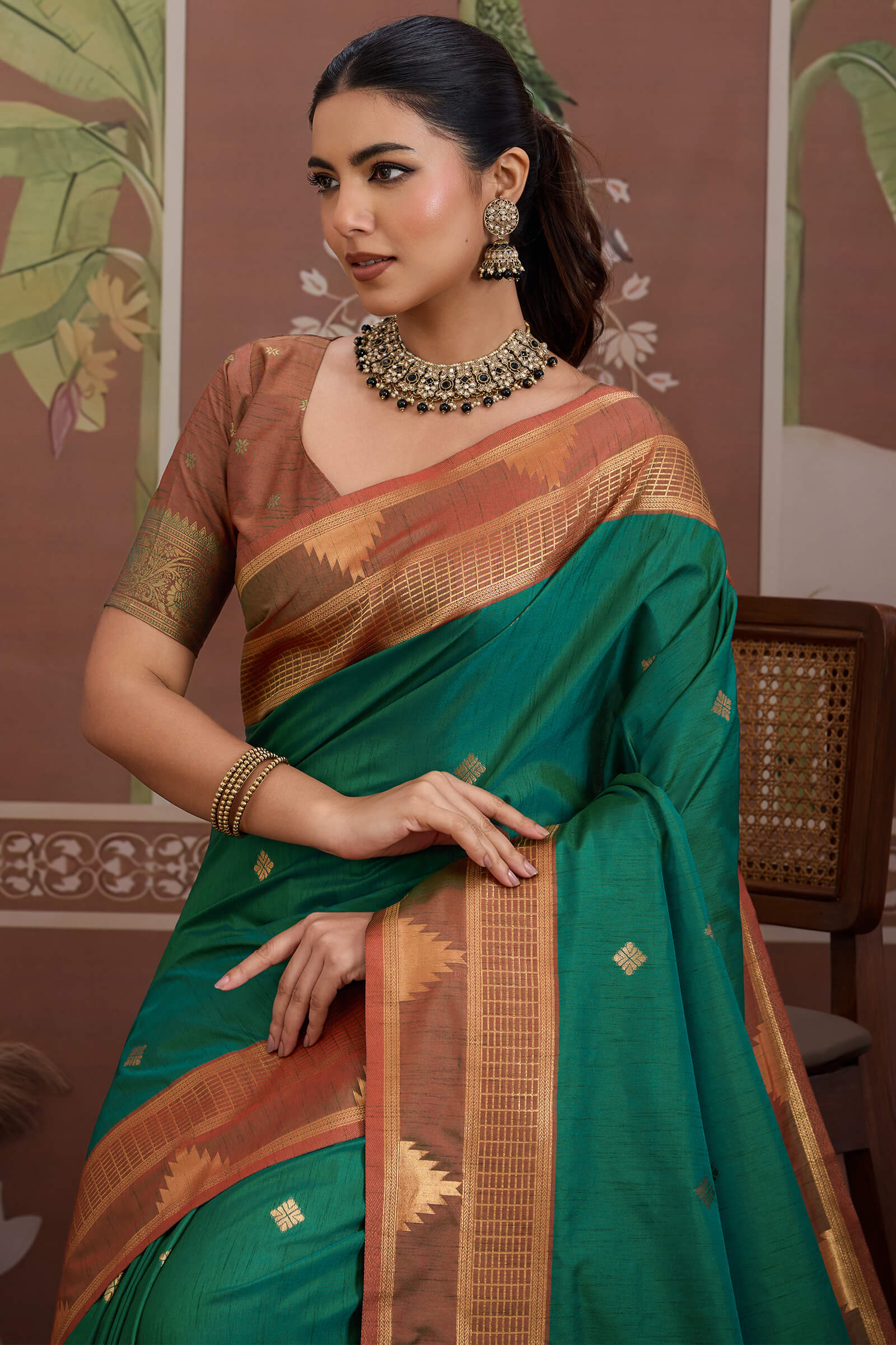 Nemesis Green Banarasi Tussar Silk Saree With Vivacious Blouse Piece