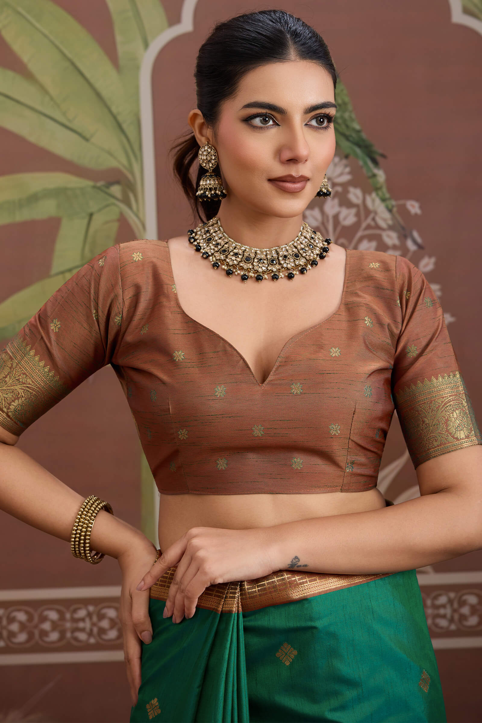 Nemesis Green Banarasi Tussar Silk Saree With Vivacious Blouse Piece