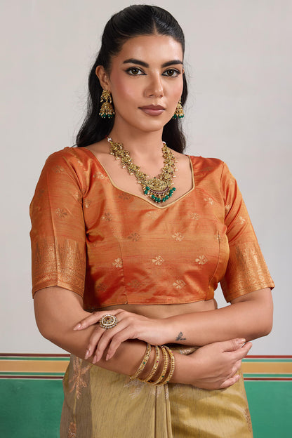 Supernal Beige Banarasi Tussar Silk Saree With Artistic Blouse Piece