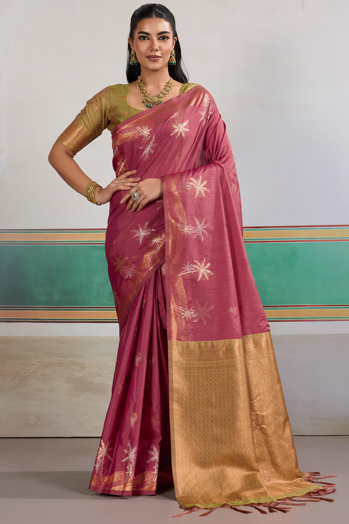 Resplendent Dark Pink Banarasi Tussar Silk Saree With Marvellous Blouse Piece