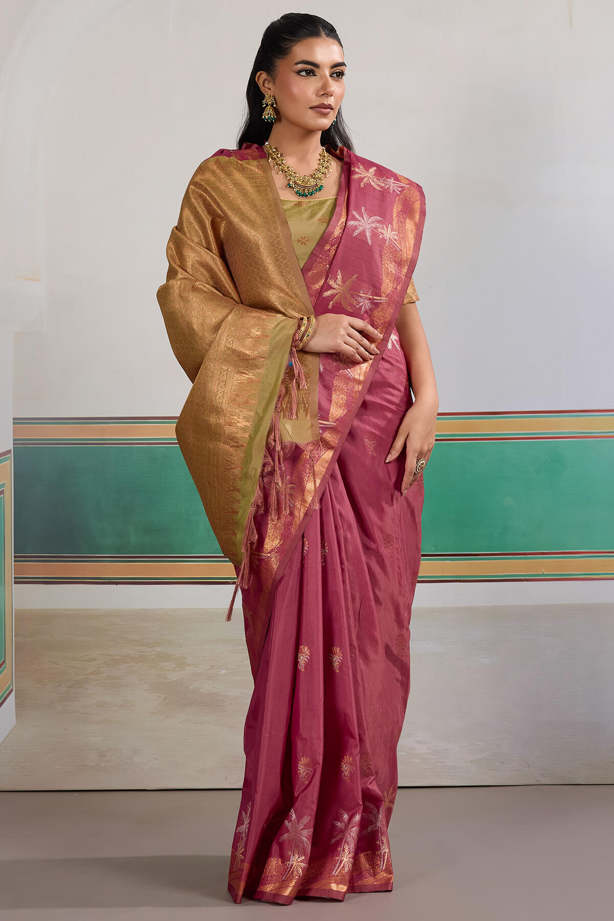 Resplendent Dark Pink Banarasi Tussar Silk Saree With Marvellous Blouse Piece