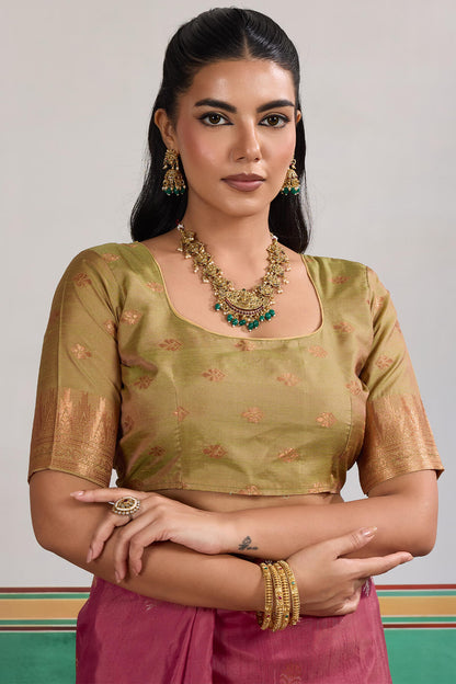 Resplendent Dark Pink Banarasi Tussar Silk Saree With Marvellous Blouse Piece