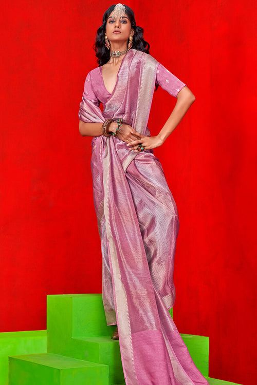 Load image into Gallery viewer, Innovative Pink Soft Banarasi Silk Saree With Gleaming Blouse Piece
