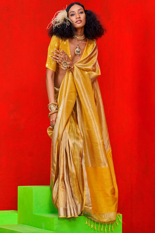 Load image into Gallery viewer, Impressive Mustard Soft Banarasi Silk Saree With Appealing Blouse Piece
