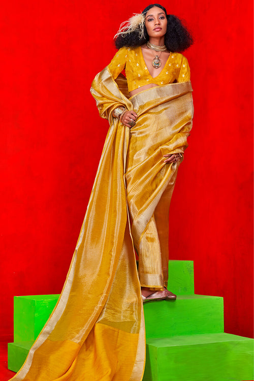 Load image into Gallery viewer, Impressive Mustard Soft Banarasi Silk Saree With Appealing Blouse Piece
