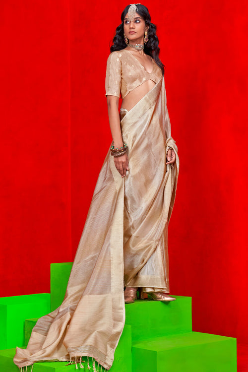 Load image into Gallery viewer, Captivating Beige Soft Banarasi Silk Saree With Prominent Blouse Piece
