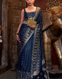 Resplendent Navy Blue Banarasi Satin Silk Saree With Enigmatic Blouse