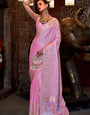 Winsome Baby Pink Banarasi Satin Silk Saree With Enthralling Blouse