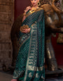 Ornate Dark Green Banarasi Satin Silk Saree With Piquant Blouse