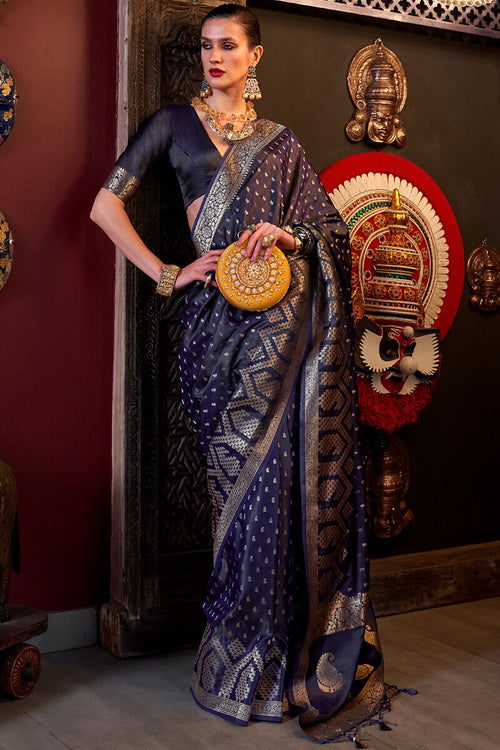 Load image into Gallery viewer, Scintillating Blue Banarasi Satin Silk Saree With Allure Blouse
