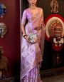 Exemplary Lavender Banarasi Satin Silk Saree With Aplomb Blouse