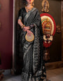 Vibrant Black Banarasi Satin Silk Saree With Rhapsodic Blouse