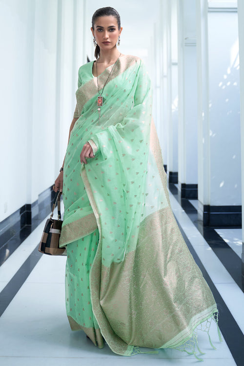 Load image into Gallery viewer, Traditional Pista Cotton Silk Saree With Excellent Blouse Piece
