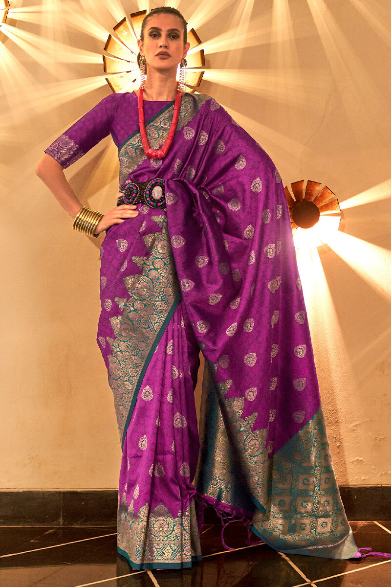 Conflate Purple Soft Banarasi Silk Saree With Comely Blouse Piece