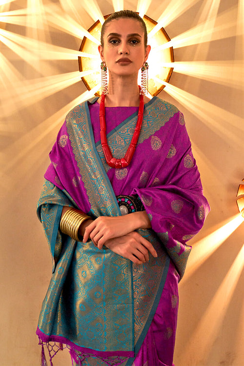 Load image into Gallery viewer, Conflate Purple Soft Banarasi Silk Saree With Comely Blouse Piece

