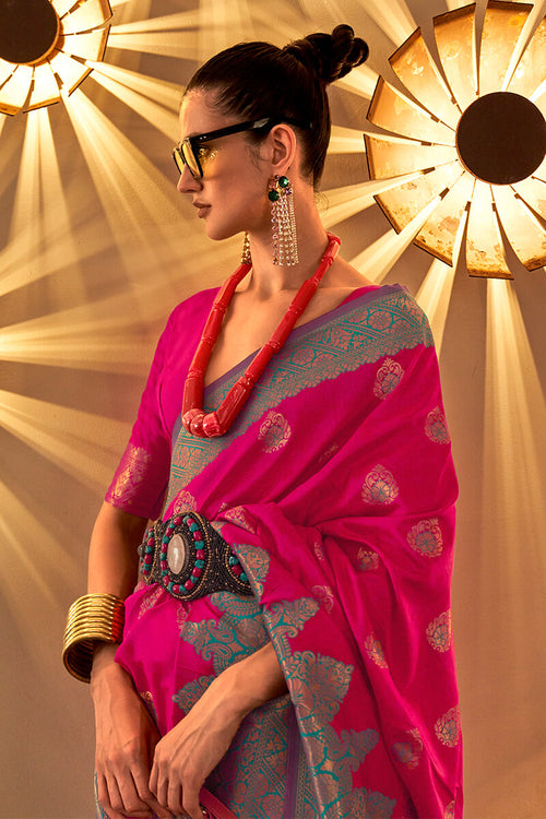 Load image into Gallery viewer, Captivating Dark Pink Soft Banarasi Silk Saree With Intricate Blouse Piece
