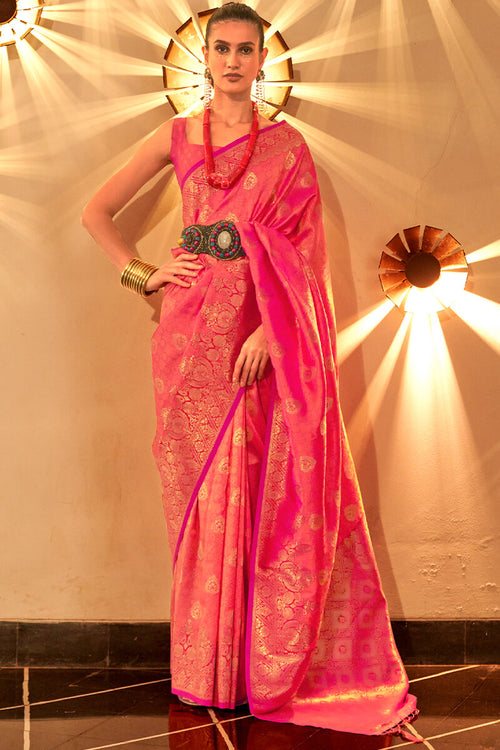 Load image into Gallery viewer, Flattering Pink Soft Banarasi Silk Saree With Pretty Blouse Piece
