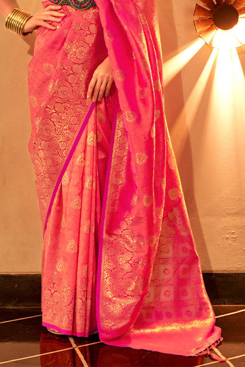 Load image into Gallery viewer, Flattering Pink Soft Banarasi Silk Saree With Pretty Blouse Piece
