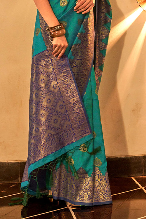 Load image into Gallery viewer, Mesmeric Rama Soft Banarasi Silk Saree With Entrancing Blouse Piece
