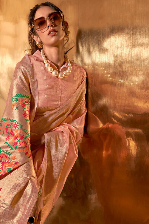 Load image into Gallery viewer, Exceptional Peach Paithani Silk Saree With Arresting Blouse Piece
