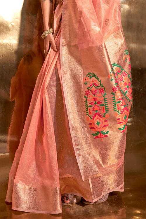 Load image into Gallery viewer, Exceptional Peach Paithani Silk Saree With Arresting Blouse Piece
