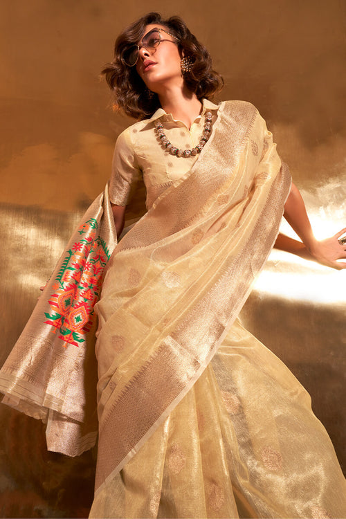 Load image into Gallery viewer, Intricate Beige Paithani Silk Saree With Capricious Blouse Piece
