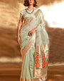Girlish Pista Paithani Silk Saree With Opulent Blouse Piece