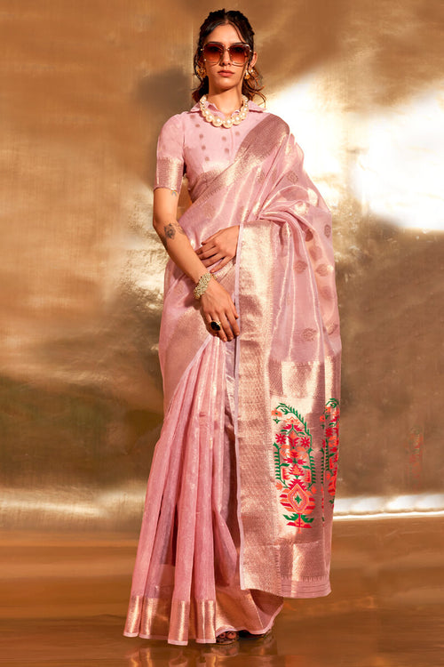 Load image into Gallery viewer, Bucolic Pink Paithani Silk Saree With Mellifluous Blouse Piece
