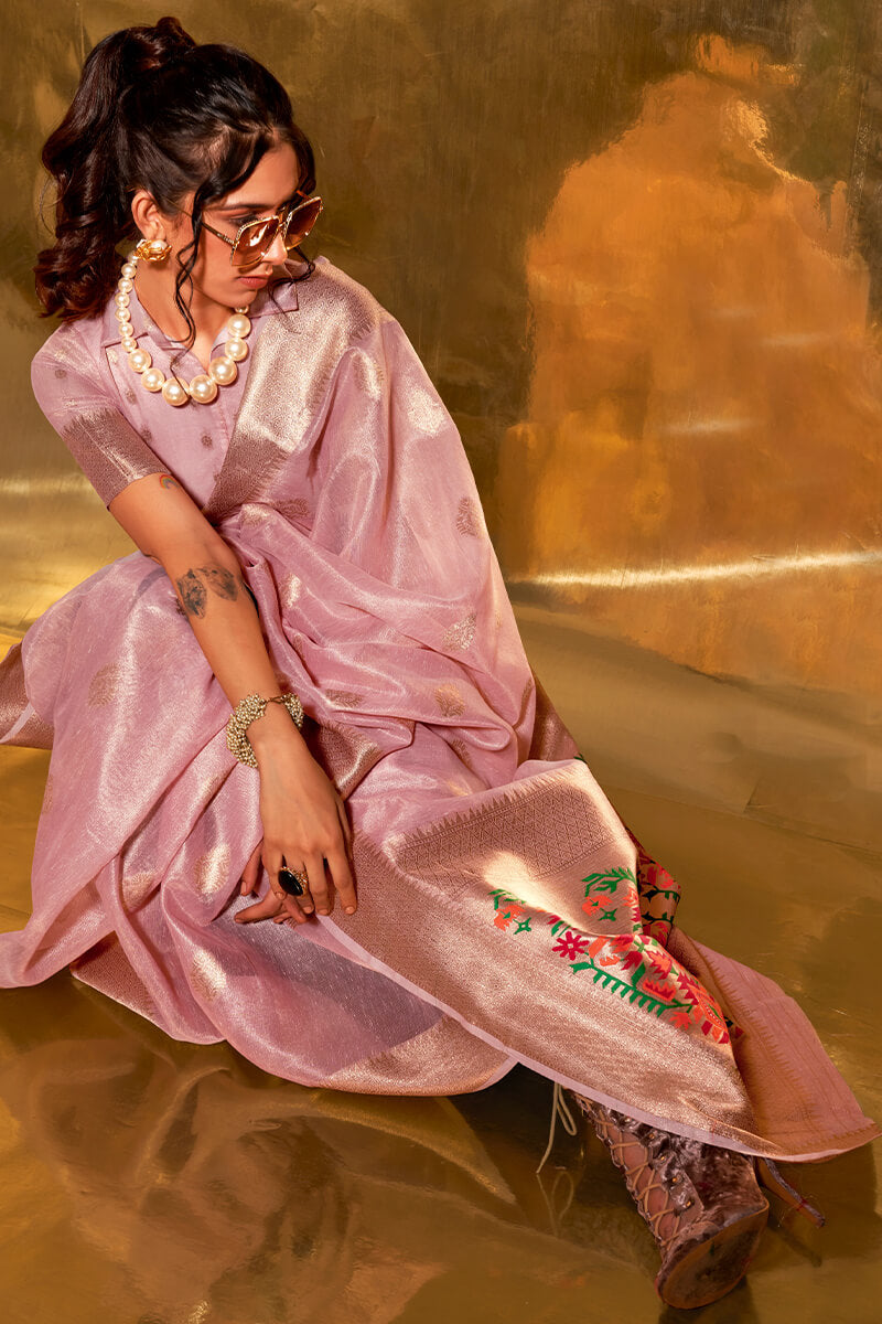 Bucolic Pink Paithani Silk Saree With Mellifluous Blouse Piece