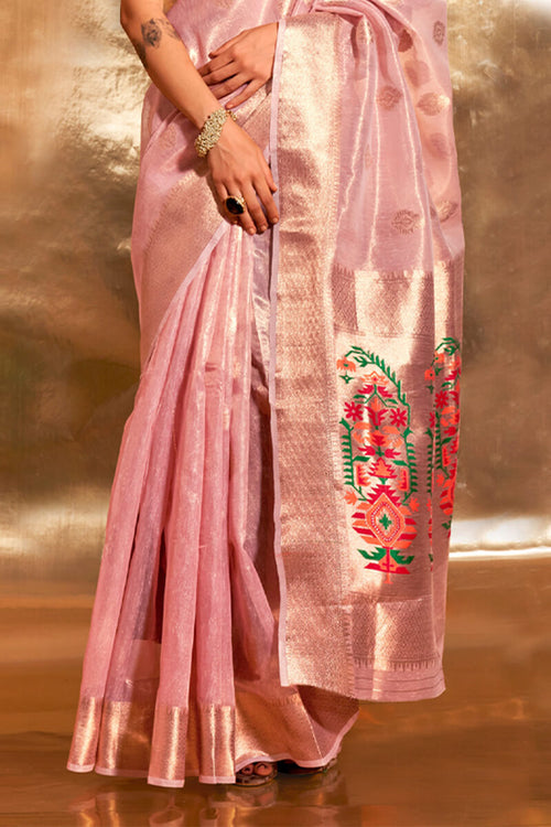 Load image into Gallery viewer, Bucolic Pink Paithani Silk Saree With Mellifluous Blouse Piece
