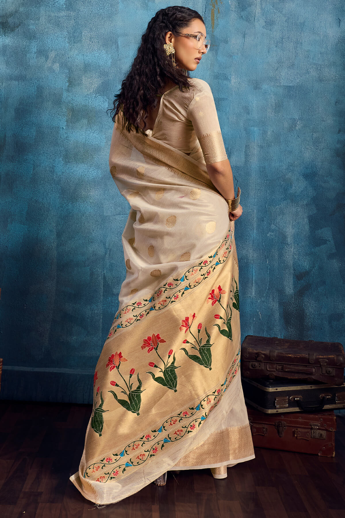 Exquisite Beige Paithani Pure Tissue Silk Saree With Redolent Blouse Piece