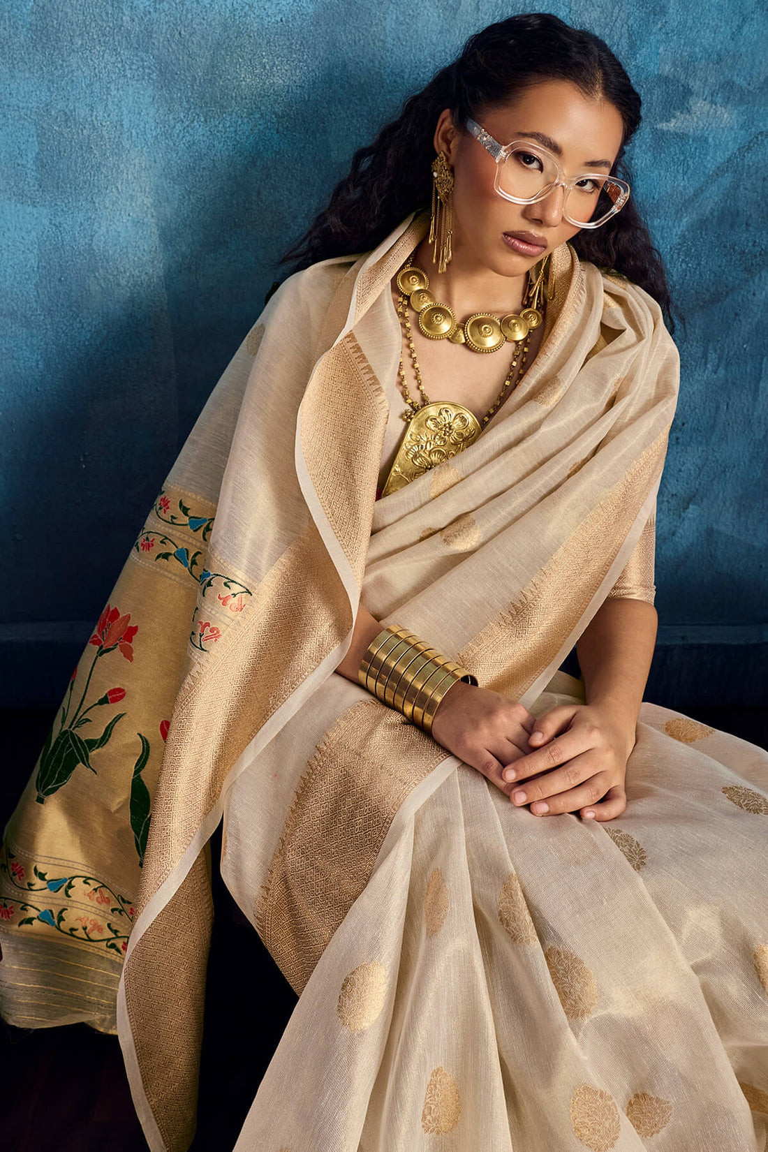 Exquisite Beige Paithani Pure Tissue Silk Saree With Redolent Blouse Piece