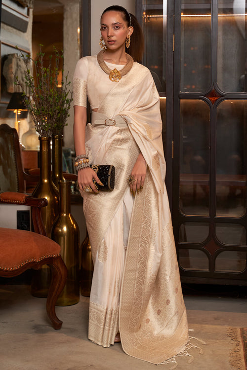 Load image into Gallery viewer, Ravishing Beige Soft Banarasi Silk Saree With Twirling Blouse Piece
