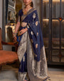 Beleaguer Navy Blue Soft Banarasi Silk Saree With Embrocation Blouse Piece