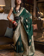 Epiphany Dark Green Soft Banarasi Silk Saree With Serendipity Blouse Piece