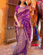 Staggering Purple Soft Banarasi Silk Saree With Sempiternal Blouse Piece