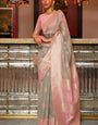 Gossamer Grey Cotton Silk Saree With Serendipity Blouse Piece