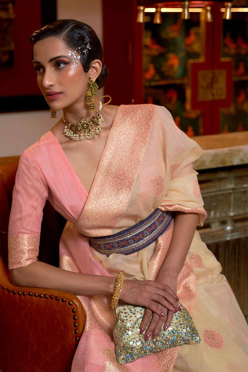 Load image into Gallery viewer, Evanescent Beige Cotton Silk Saree With Dalliance Blouse Piece
