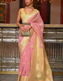 Traditional Pink Cotton Silk Saree With Twirling Blouse Piece