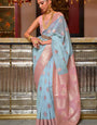 Exceptional Sky Cotton Silk Saree With Ethnic Blouse Piece