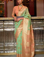 Traditional Green Cotton Silk Saree With Ethnic Groovy Blouse Piece