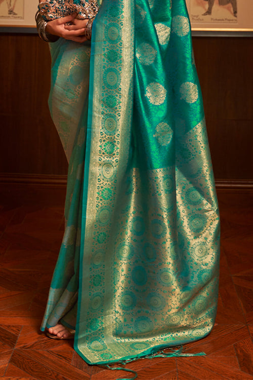 Load image into Gallery viewer, Pleasant Rama Kanjivaram Silk Saree With Ravishing Blouse Piece
