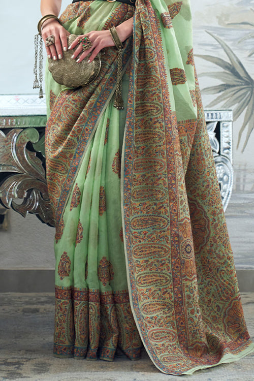 Load image into Gallery viewer, Stunning Green Pashmina saree With Classy Blouse Piece
