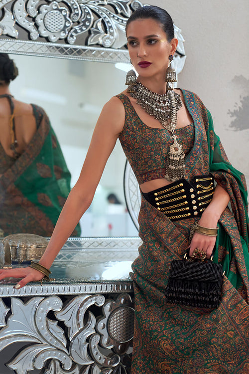 Load image into Gallery viewer, Stylish Dark Green Pashmina saree With Extraordinary Blouse Piece
