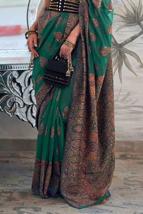 Load image into Gallery viewer, Stylish Dark Green Pashmina saree With Extraordinary Blouse Piece
