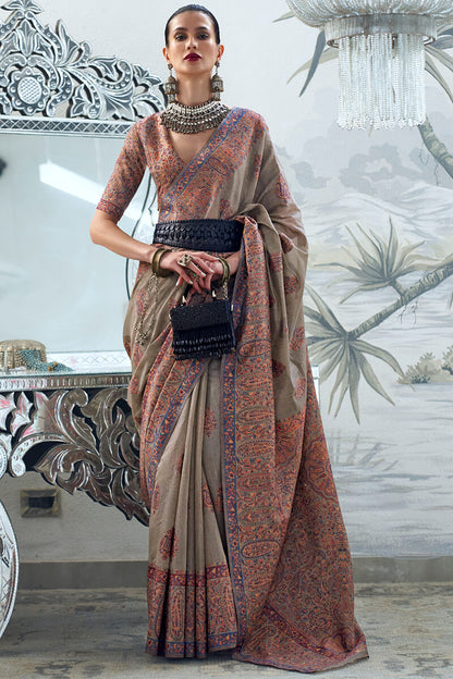 Phenomenal Grey Pashmina saree With Desiring Blouse Piece