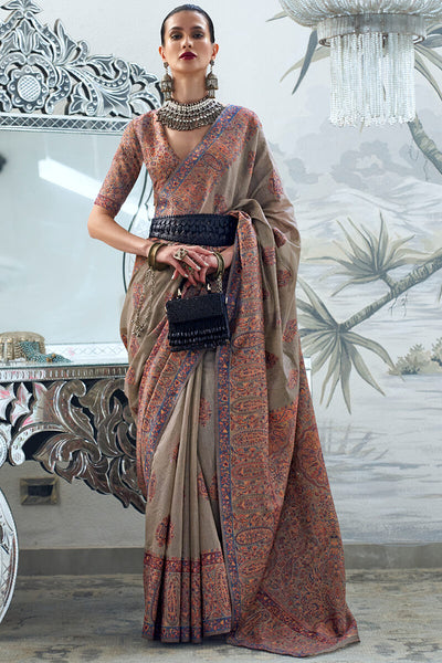 Phenomenal Grey Pashmina saree With Desiring Blouse Piece