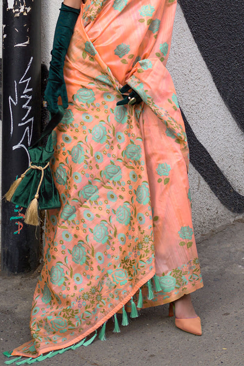 Load image into Gallery viewer, Imaginative Orange Parsi Handloom Woven Banarasi Silk Saree With Blouse Piece
