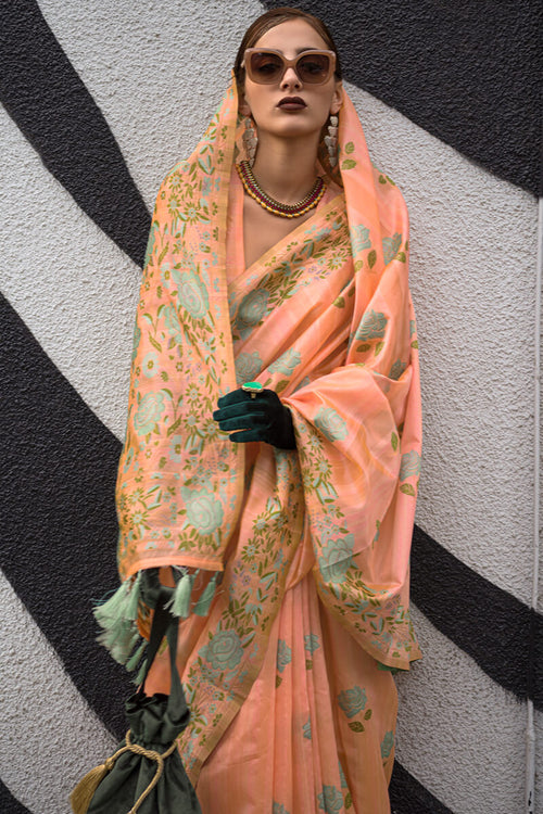 Load image into Gallery viewer, Imaginative Orange Parsi Handloom Woven Banarasi Silk Saree With Blouse Piece
